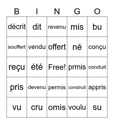 Verbs to PPs Bingo Card