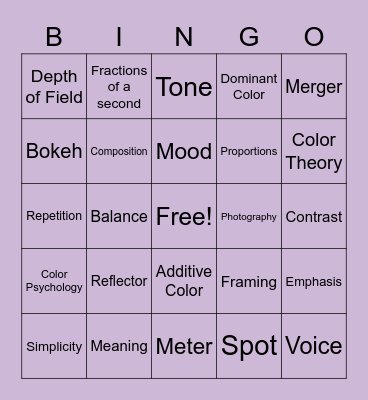 Semester Final Review #1 Bingo Card