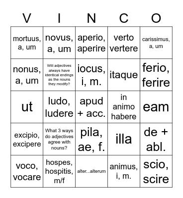 Chapter 16: Ecce Romani Bingo Card