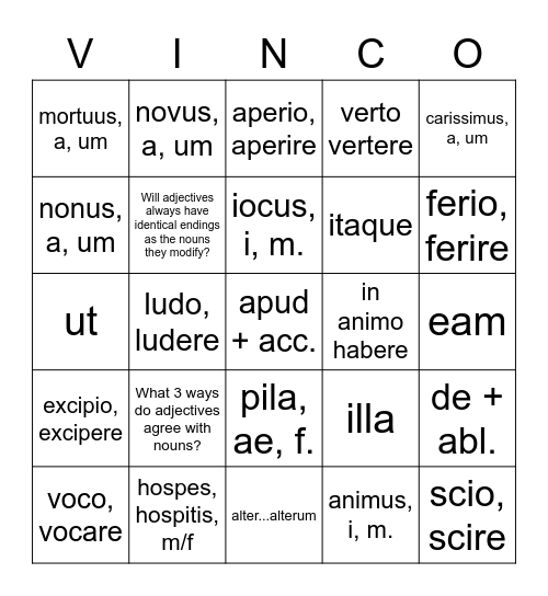 Chapter 16: Ecce Romani Bingo Card