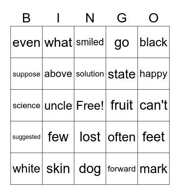 Sight Word Variety 13 Bingo Card