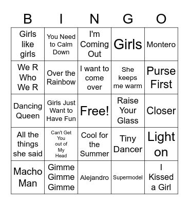 Pride Music Bingo Card