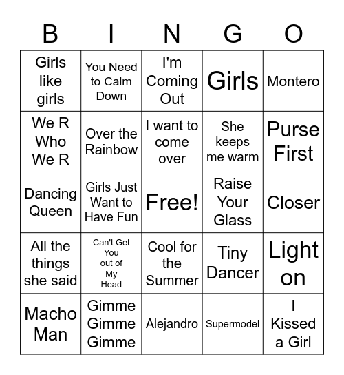 Pride Music Bingo Card