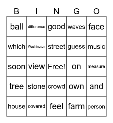 Sight Word Variety 15 Bingo Card