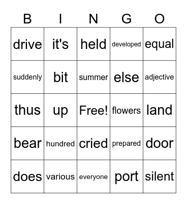 Sight Word Variety 16 Bingo Card