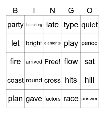 Sight Word Variety 20 Bingo Card