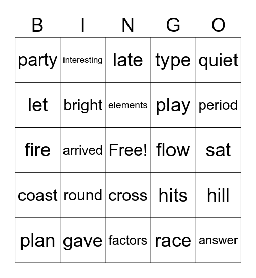 Sight Word Variety 20 Bingo Card