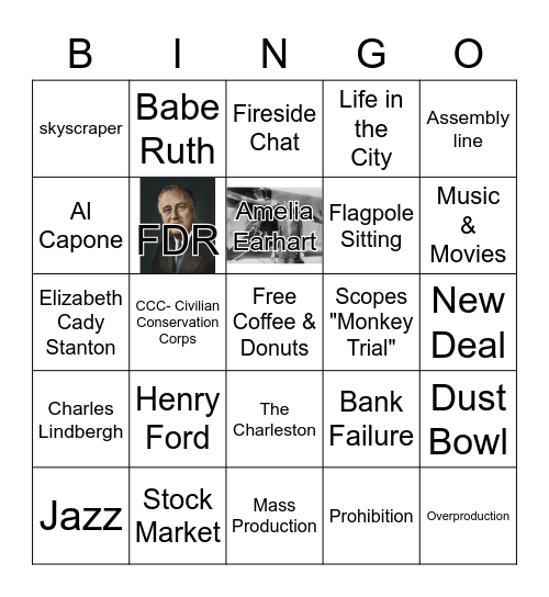 Great Depression Bingo Card