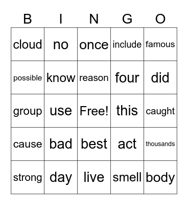 Sight Word Variety 21 Bingo Card