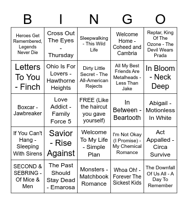 Emo Bingo Round 4 Bingo Card