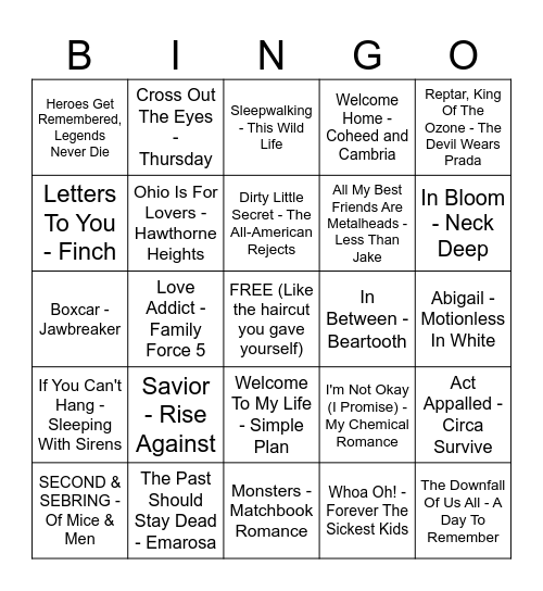Emo Bingo Round 4 Bingo Card