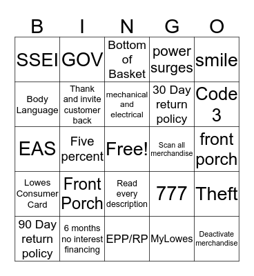 FRONT END  Bingo Card