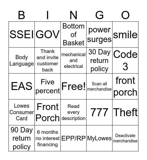 FRONT END  Bingo Card