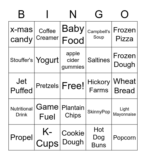 Free Food Pop Up Bingo Card