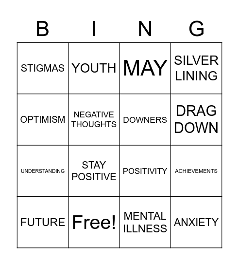 MENTAL HEALTH AWARENESS MONTH Bingo Card