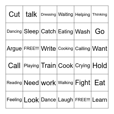 Simple Present verbs Bingo Card