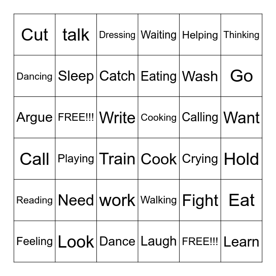 Simple Present verbs Bingo Card