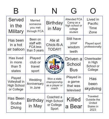 Carolinas FCA Leaders Journey Bingo Card