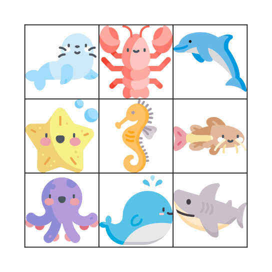 Marine animals Bingo Card