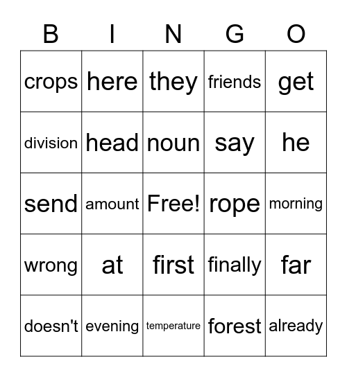 Sight Word Variety 26 Bingo Card