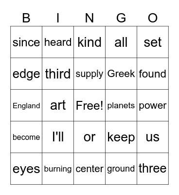 Sight Word Variety 29 Bingo Card