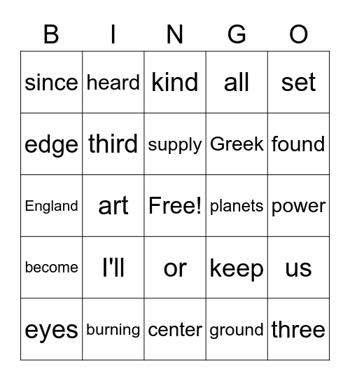 Sight Word Variety 29 Bingo Card