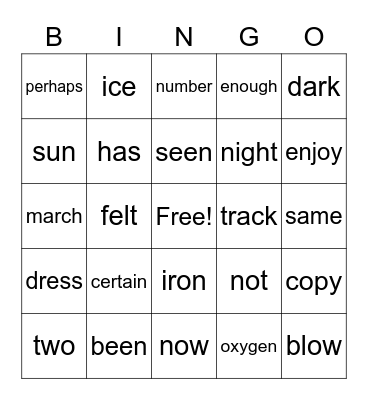 Sight Word Variety 31 Bingo Card