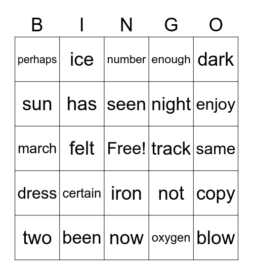 Sight Word Variety 31 Bingo Card