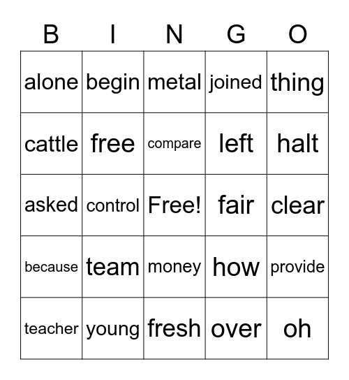 Sight Word Variety 32 Bingo Card