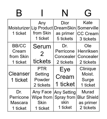 Skincare Cross Off (don't play as bingo) Bingo Card