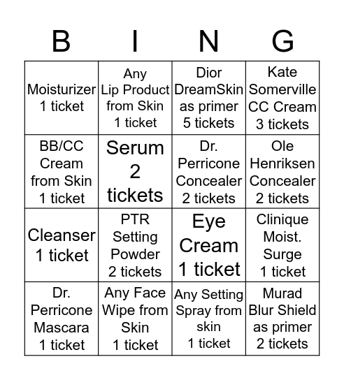 Skincare Cross Off (don't play as bingo) Bingo Card