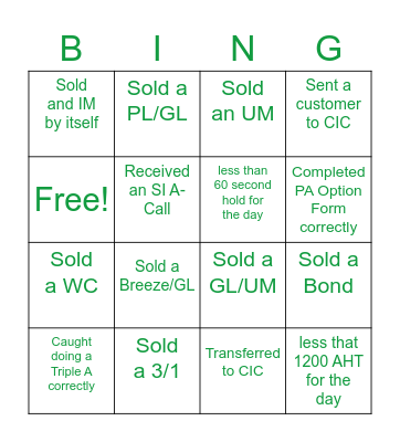 Commercial Sales BINGO Card
