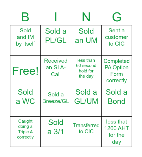 Commercial Sales BINGO Card