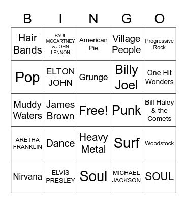 MUSIC! MUSIC! MUSIC! Bingo Card