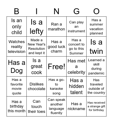 F&H Icebreaker Bingo! Bingo Card