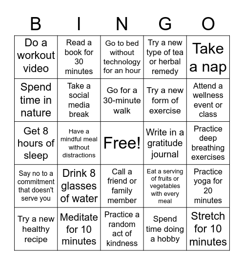 Wellness Bingo- Overrall Wellness Bingo Card