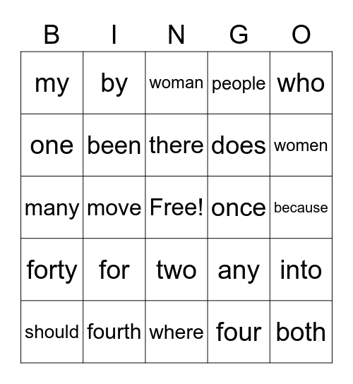 Heart Word Bingo - Version #2 Bingo Card