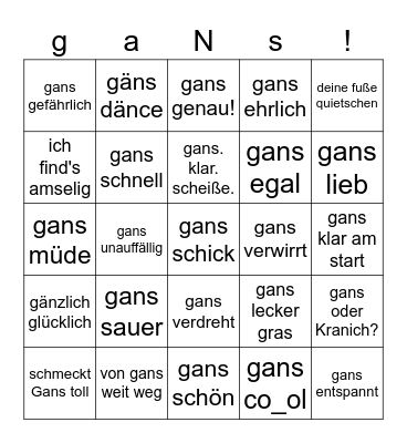 gans! Bingo Card