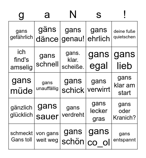 gans! Bingo Card