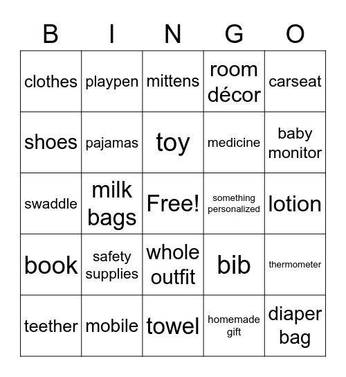 Baby Shower Gift Bingo Card