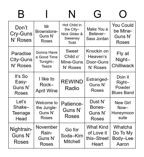 Cariboo Rocks the Jungle Bingo Card