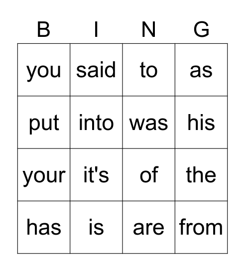 RED WORD Bingo Card