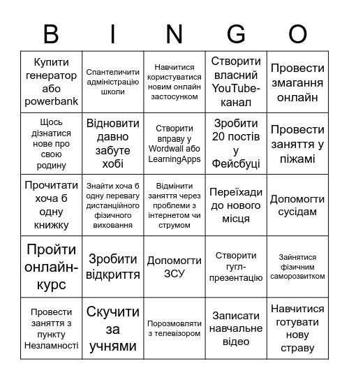 Протягом останнього року встиг/-ла Bingo Card