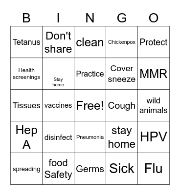 Protect Yourself And Others From Disease Bingo Card