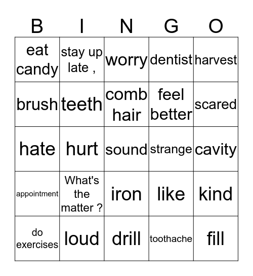 Health and Hygiene Bingo Card