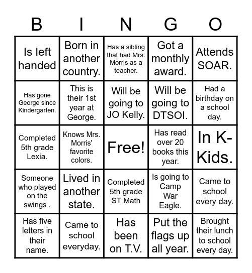 2022-2023 End of the Year Bingo Card