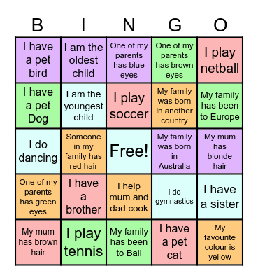 Family Bingo Card