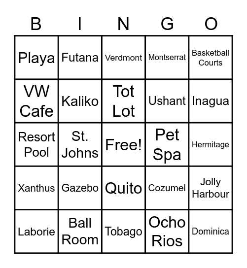 VillageWalk Bingo Card