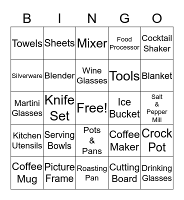 Bridal Shower Bingo Card
