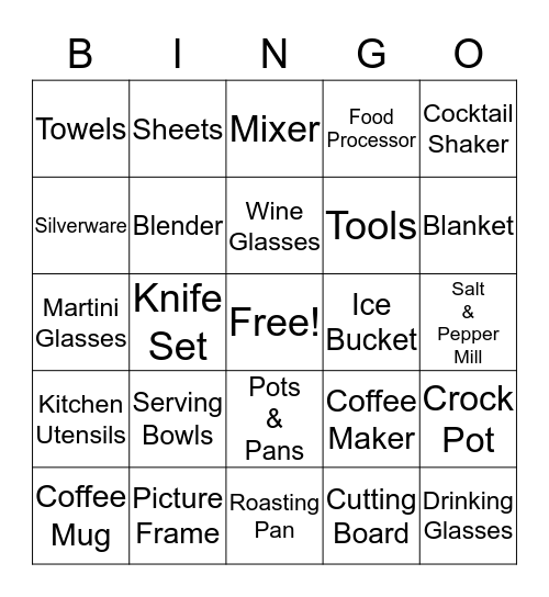 Bridal Shower Bingo Card